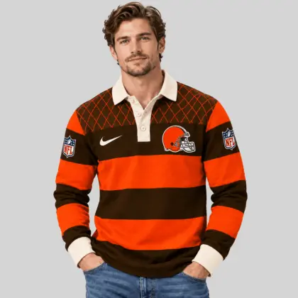 Cleveland Browns | NFL Striped Rugby Polo Sweatshirt