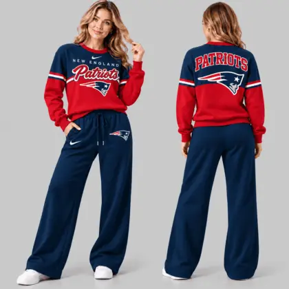 New England Patriots | NFL Script Crewneck Sweatshirt Wide Leg Set