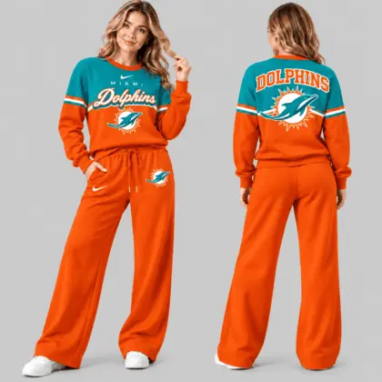 Miami Dolphins | NFL Script Crewneck Sweatshirt Wide Leg Set