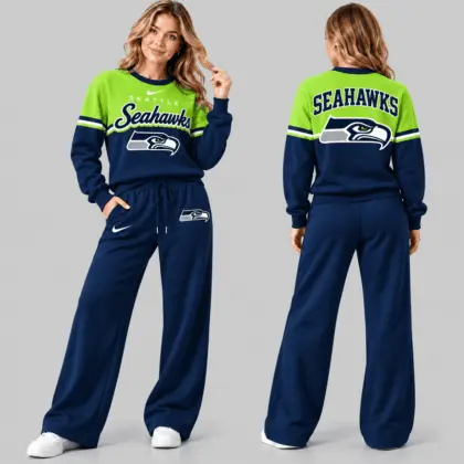 Seattle Seahawks | NFL Script Crewneck Sweatshirt Wide Leg Set