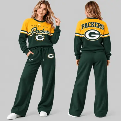 Green Bay Packers | NFL Script Crewneck Sweatshirt Wide Leg Set