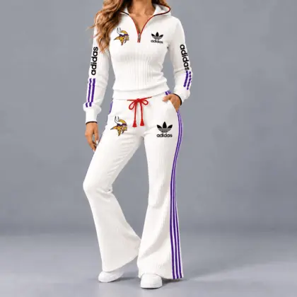 Minnesota Vikings | Premium NFL Game Day Team Spirit Quarter-Zip Hoodie & Flared Pants Set TD