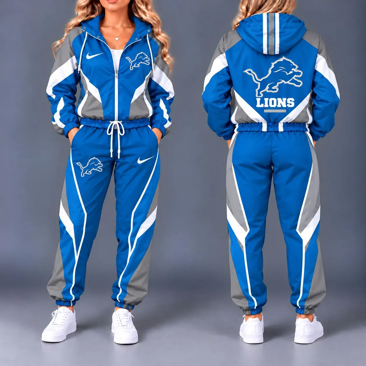 Detroit Lions | Premium NFL Team Pride Waterproof Polyester Jacket And Jogger Pants Tracksuit Set NY