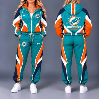 Miami Dolphins | Premium NFL Team Pride Waterproof Polyester Jacket And Jogger Pants Tracksuit Set NY