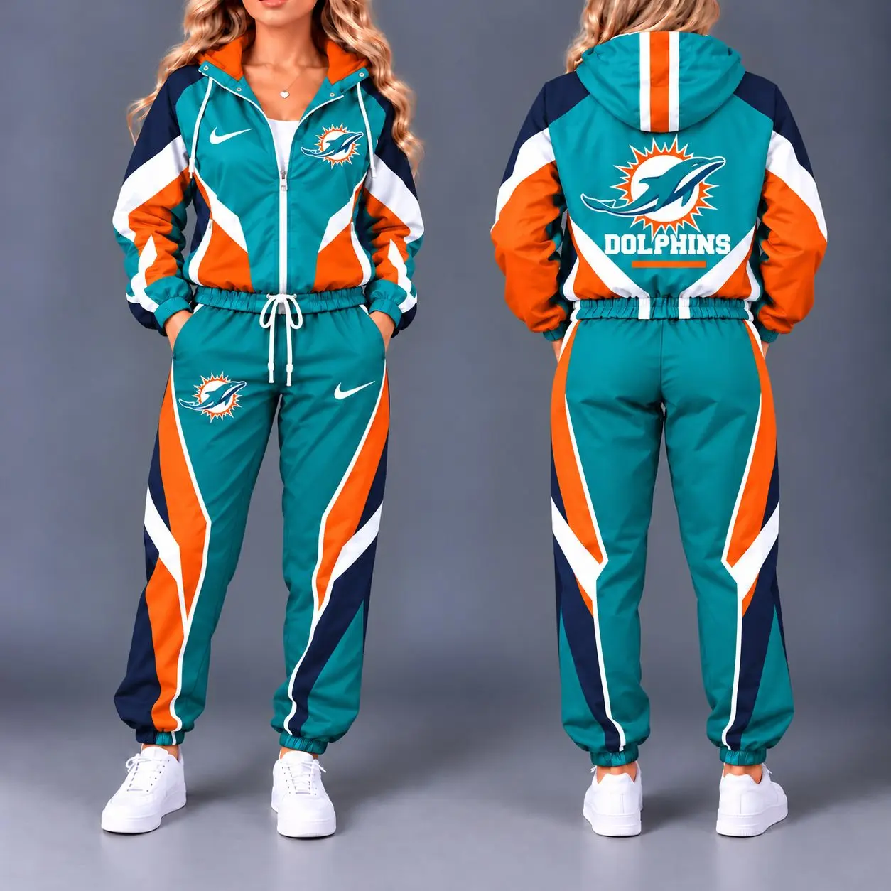 Miami Dolphins | Premium NFL Team Pride Waterproof Polyester Jacket And Jogger Pants Tracksuit Set NY