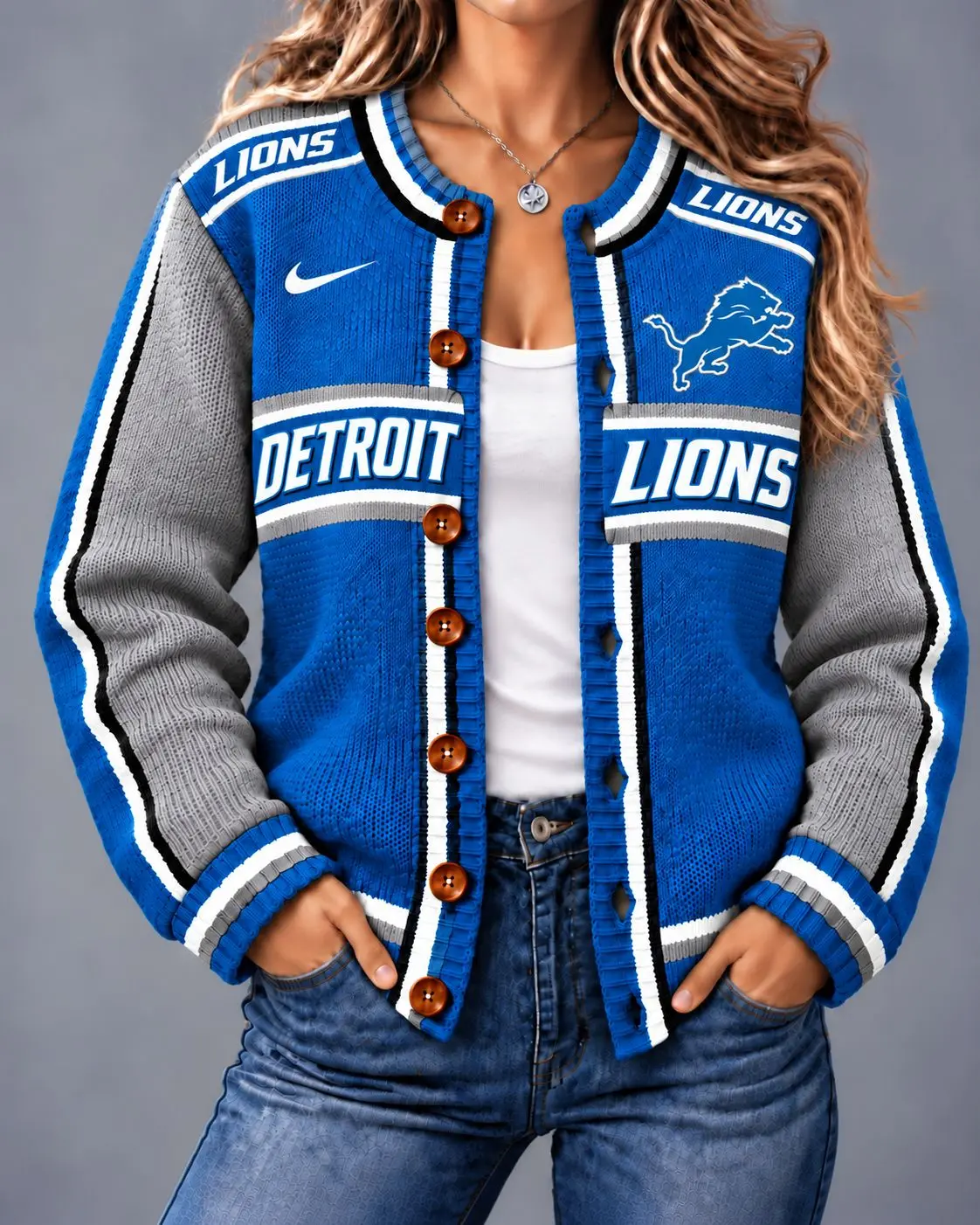Detroit Lions | Premium NFL Vintage Varsity Cardigan NY