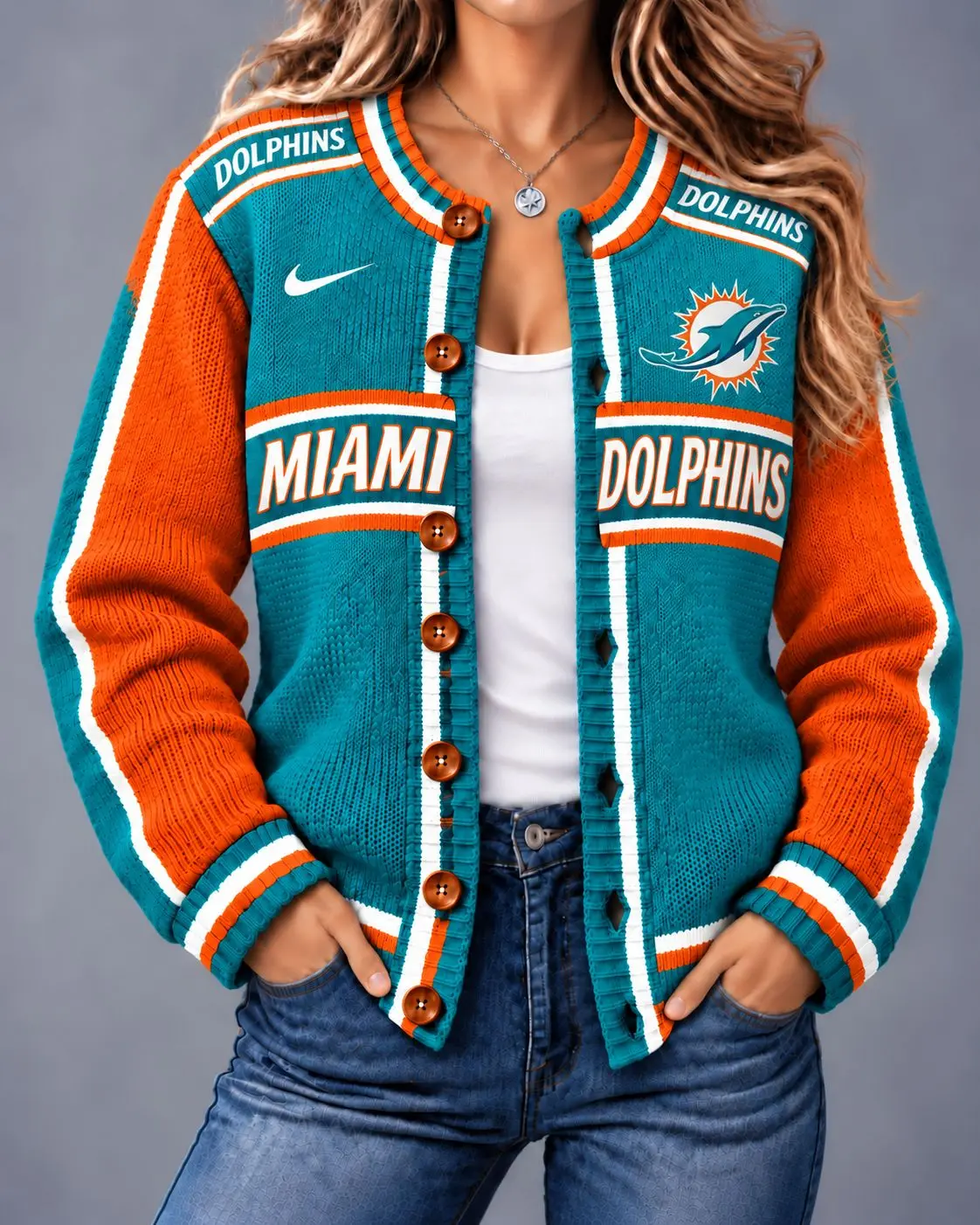 Miami Dolphins | Premium NFL Vintage Varsity Cardigan NY