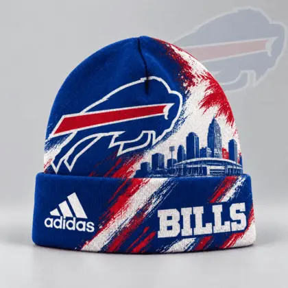 Buffalo Bills | Premium NFL Urban Skyline Distressed Brushstroke Knit Cuffed Beanie Hat NDN