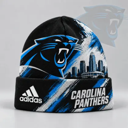 Carolina Panthers | Premium NFL Urban Skyline Distressed Brushstroke Knit Cuffed Beanie Hat NDN