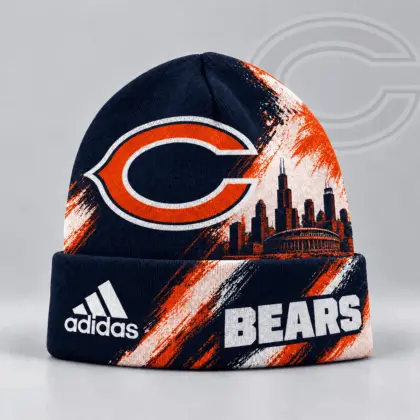 Chicago Bears | Premium NFL Urban Skyline Distressed Brushstroke Knit Cuffed Beanie Hat NDN