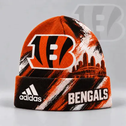 Cincinnati Bengals | Premium NFL Urban Skyline Distressed Brushstroke Knit Cuffed Beanie Hat NDN