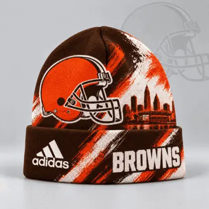 Cleveland Browns | Premium NFL Urban Skyline Distressed Brushstroke Knit Cuffed Beanie Hat NDN