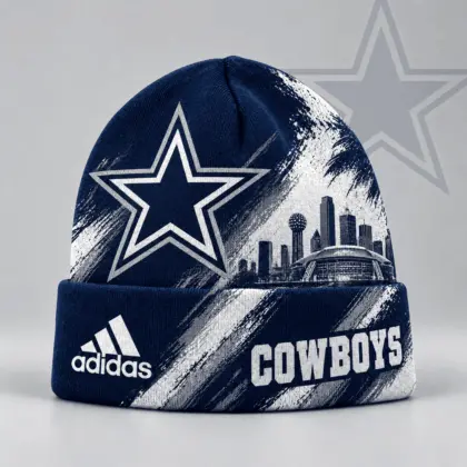 Dallas Cowboys | Premium NFL Urban Skyline Distressed Brushstroke Knit Cuffed Beanie Hat NDN