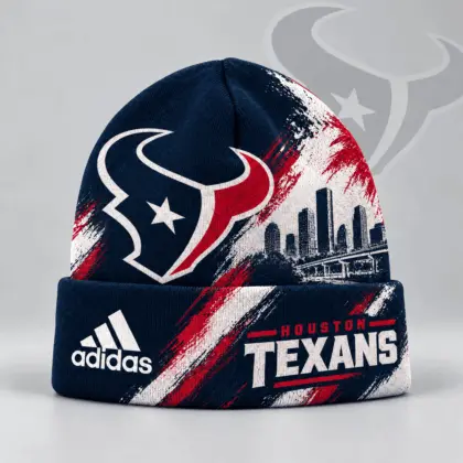 Houston Texans | Premium NFL Urban Skyline Distressed Brushstroke Knit Cuffed Beanie Hat NDN