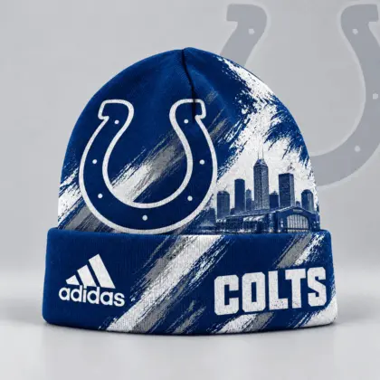 Indianapolis Colts | Premium NFL Urban Skyline Distressed Brushstroke Knit Cuffed Beanie Hat NDN