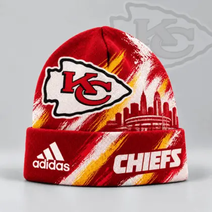 Kansas City Chiefs | Premium NFL Urban Skyline Distressed Brushstroke Knit Cuffed Beanie Hat NDN