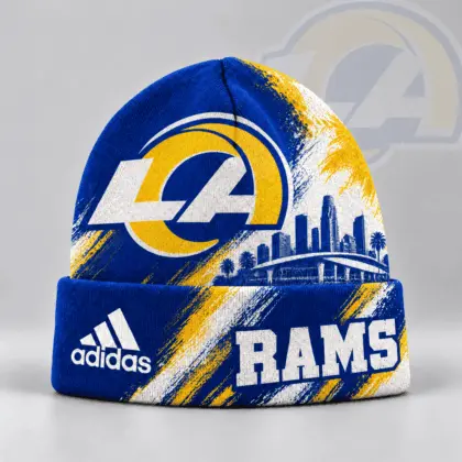 Los Angeles Rams | Premium NFL Urban Skyline Distressed Brushstroke Knit Cuffed Beanie Hat NDN