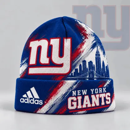 New York Giants | Premium NFL Urban Skyline Distressed Brushstroke Knit Cuffed Beanie Hat NDN