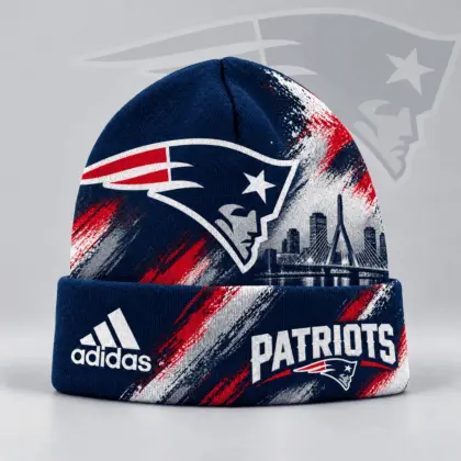 New England Patriots | Premium NFL Urban Skyline Distressed Brushstroke Knit Cuffed Beanie Hat NDN