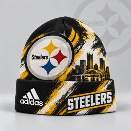 Pittsburgh Steelers | Premium NFL Urban Skyline Distressed Brushstroke Knit Cuffed Beanie Hat NDN