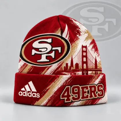 San Francisco 49ers | Premium NFL Urban Skyline Distressed Brushstroke Knit Cuffed Beanie Hat NDN
