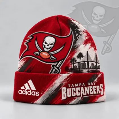 Tampa Bay Buccaneers | Premium NFL Urban Skyline Distressed Brushstroke Knit Cuffed Beanie Hat NDN