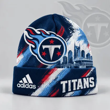 Tennessee Titans | Premium NFL Urban Skyline Distressed Brushstroke Knit Cuffed Beanie Hat NDN