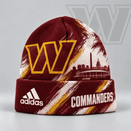 Washington Commanders | Premium NFL Urban Skyline Distressed Brushstroke Knit Cuffed Beanie Hat NDN