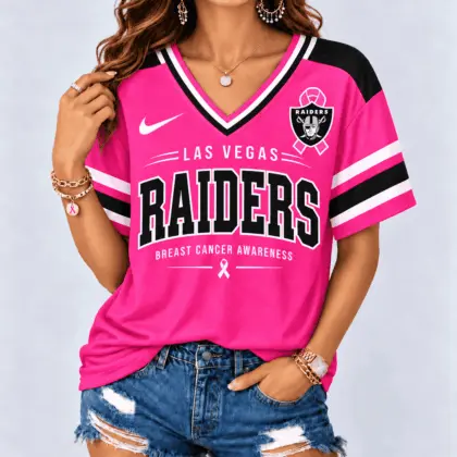 Las Vegas Raiders | Premium NFL Pink Breast Cancer Awareness V-neck Shirt NY