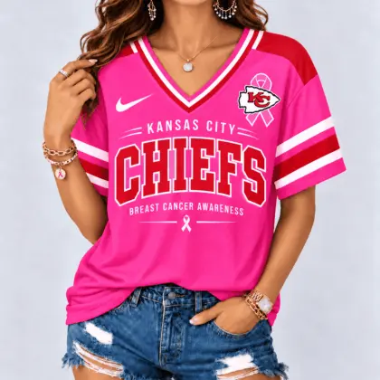 Kansas City Chiefs | Premium NFL Pink Breast Cancer Awareness V-neck Shirt NY