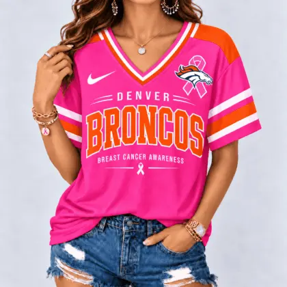 Denver Broncos | Premium NFL Pink Breast Cancer Awareness V-neck Shirt NY