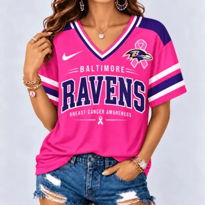 Baltimore Ravens | Premium NFL Pink Breast Cancer Awareness V-neck Shirt NY